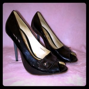 L.A.M.B. Patent Leather Peep- Toe Pumps